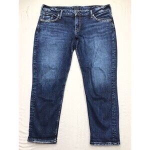 SILVER Boyfriend Crop Jeans Women 33/25 (38x26) Dark Blue Stretch Denim